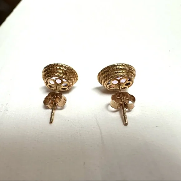 Milor Made In Italy 14k Gold Braided Bezel Set Stud Earrings